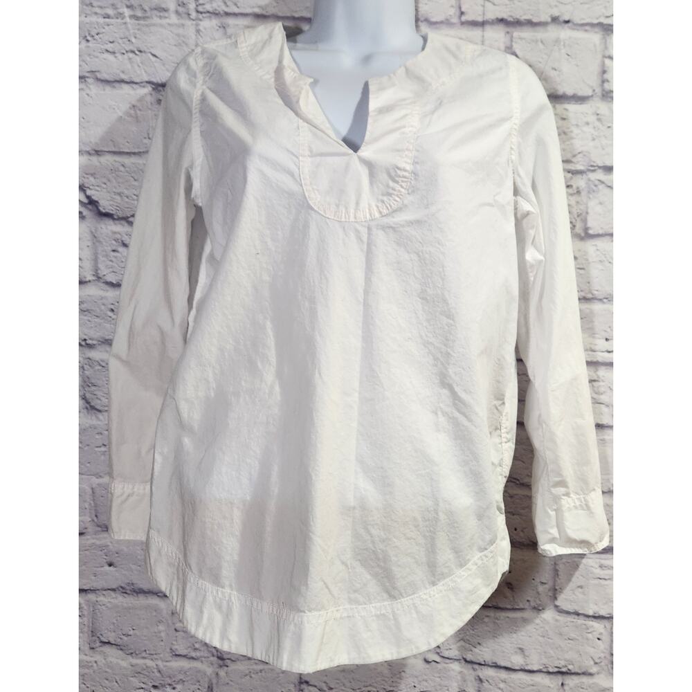 J. Crew White Long Sleeves With Buttons V Neck Top PXS Lightweight Rounded Hem
